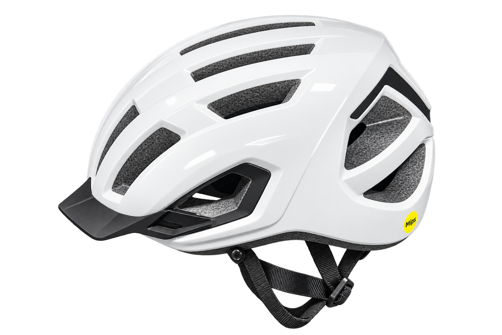 White Freetown adult helmet with Mips, background removed