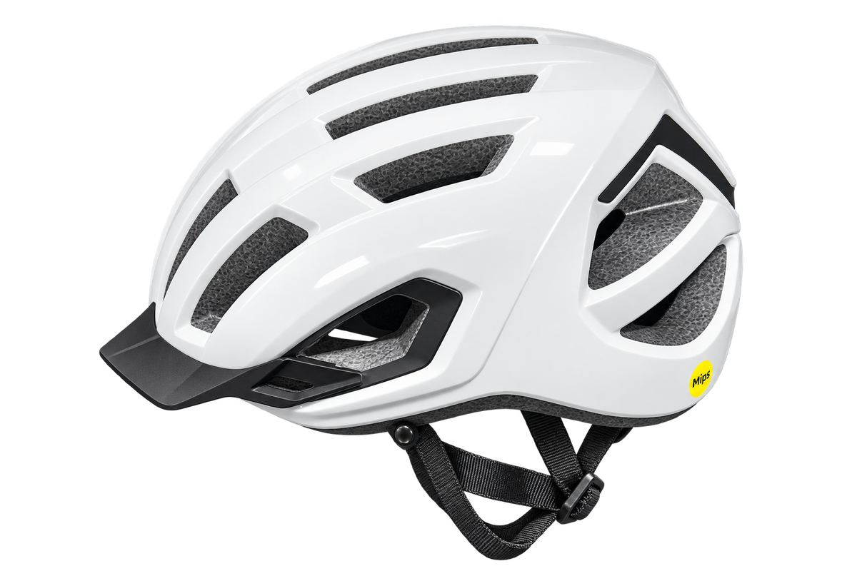White Freetown adult helmet with Mips, background removed